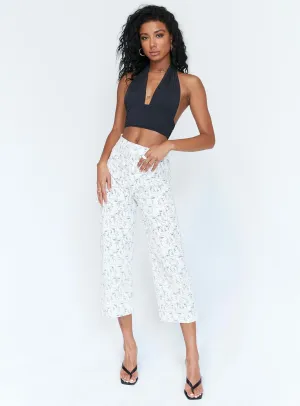 Smart Casual Comfortable Fit Wear Nelly Wide Leg Face Print Pants White