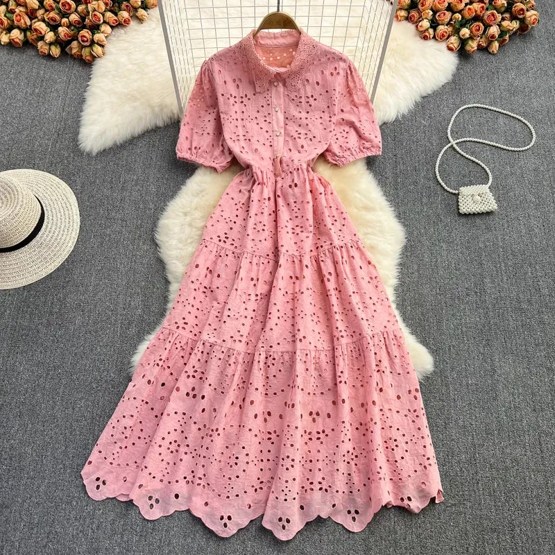 Natural Layers Figure-Skimming Short Sleeve V-neck Solid A-line Dress Spring High Waist Maxi Dress Ladies Elegant Dresses Clothes Women