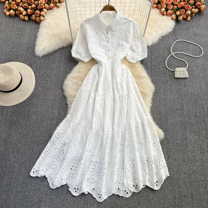 Short Sleeve V-neck Solid A-line Dress Spring High Waist Maxi Dress Ladies Elegant Dresses Clothes Women Minimalist fit-and-flare