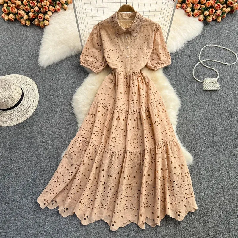 Short Sleeve V-neck Solid A-line Dress Spring High Waist Maxi Dress Ladies Elegant Dresses Clothes Women Sleek Waist Design Fit