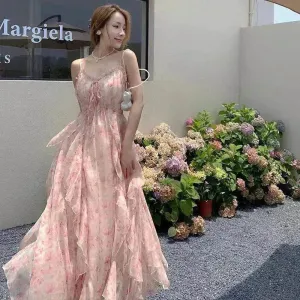 Resort Outfit Fashionable Fit Elegant Floral Flare Sleeveless Long Maxi Dress Casual Outdoor Summer Dress for Women