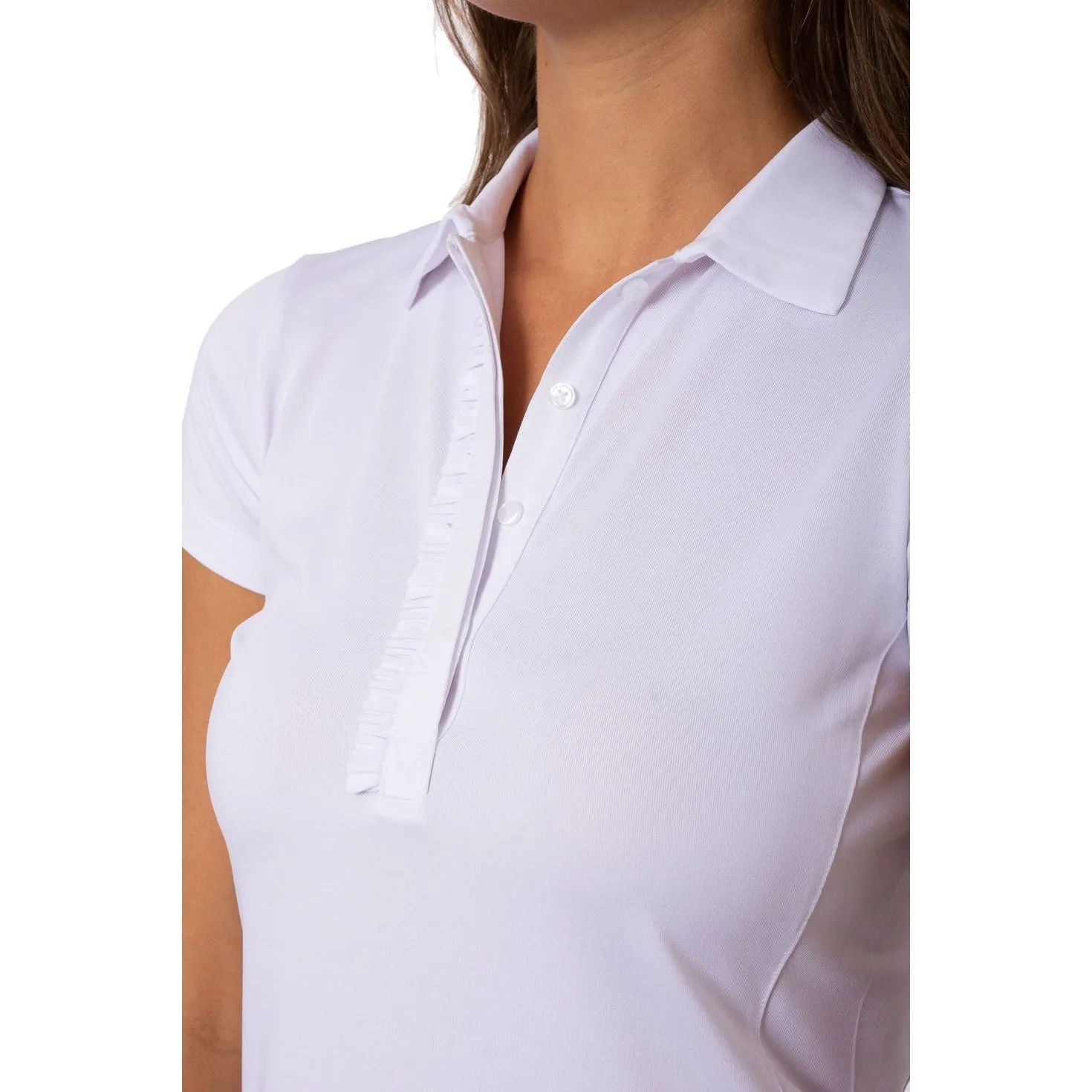 Golftini Women's Ruffle Golf Polo Shirt - White Metro Edge Summer Glow