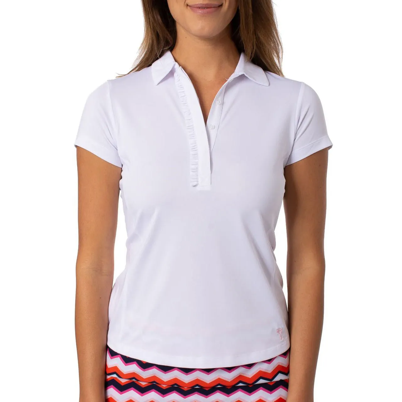 Golftini Women's Ruffle Golf Polo Shirt - White Soft Socks