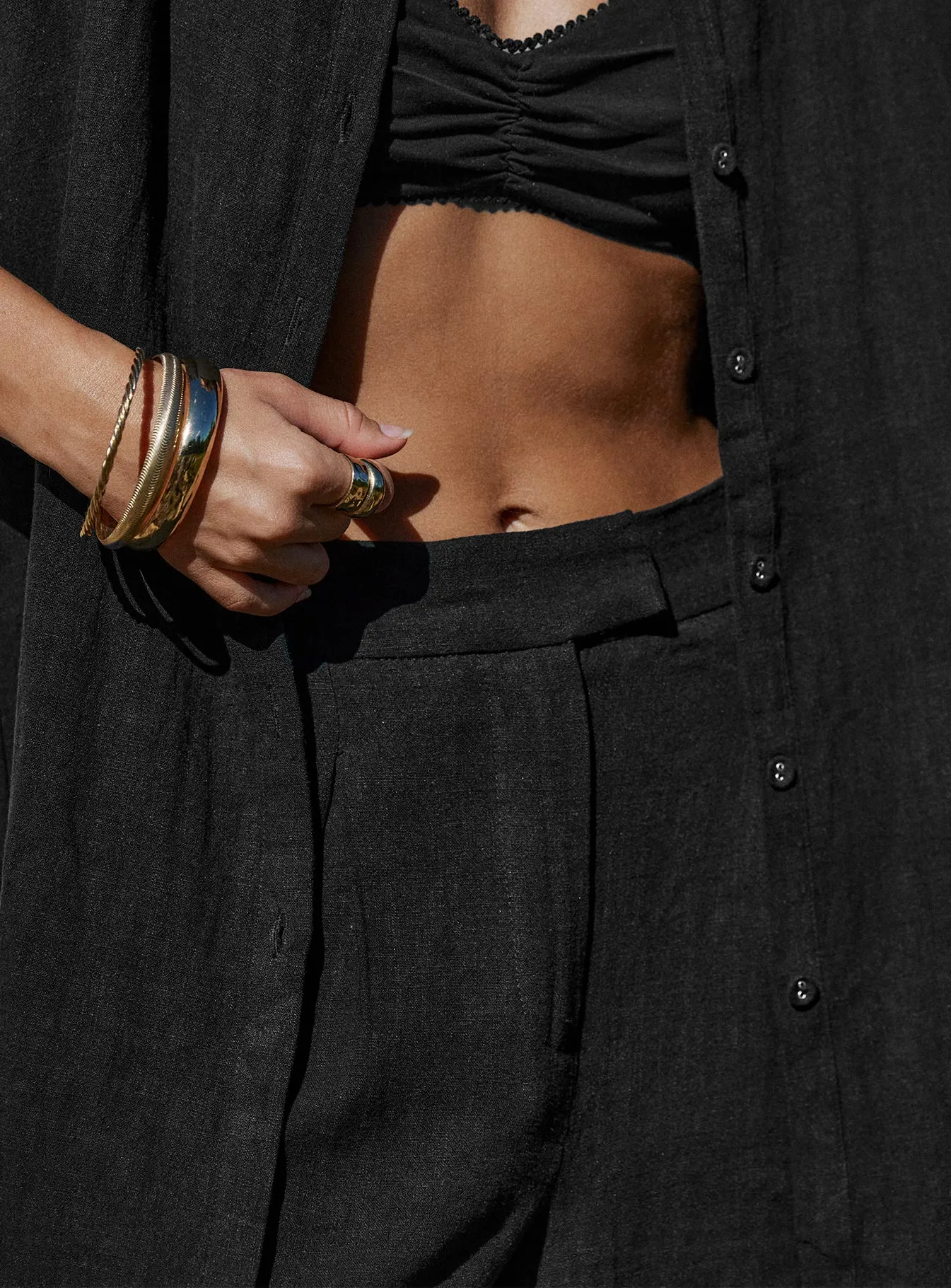 Zenia Linen Blend Pants Black Quick-Dry Fabric