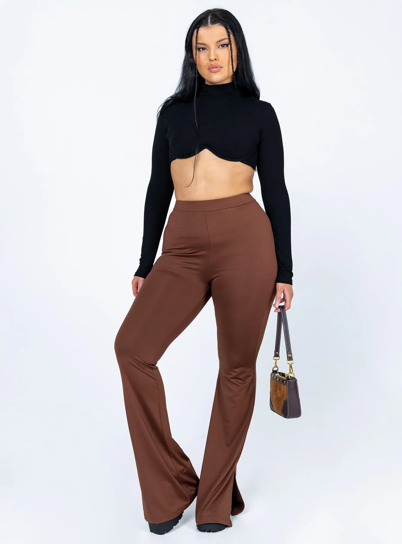elastic waistband Polyester fabric Tala Pants Brown
