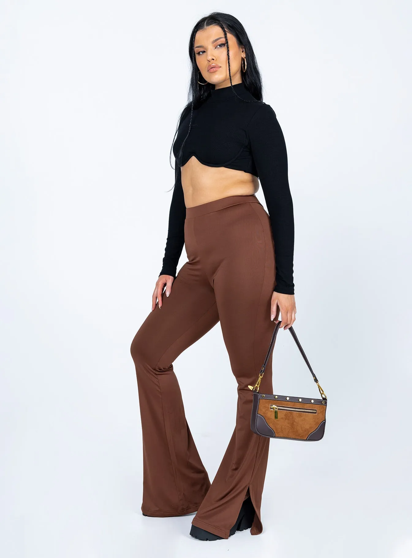Work Essential Softened Hem Tala Pants Brown