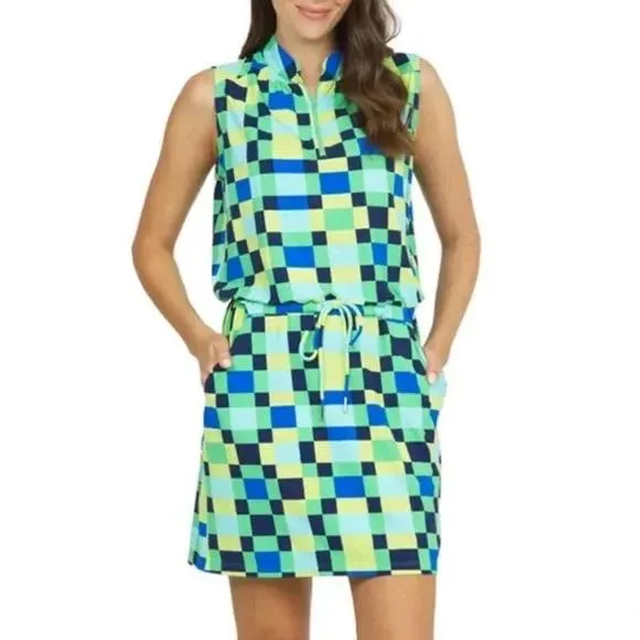 Ibkul Ladies Annalise Print Sleeveless Drawstring Golf Dress Size L MSP$ Casual and Stylish