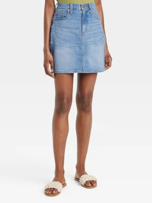 Chill Vibe Non Irritating Edges Women's Washed Denim Skirt,Light Blue