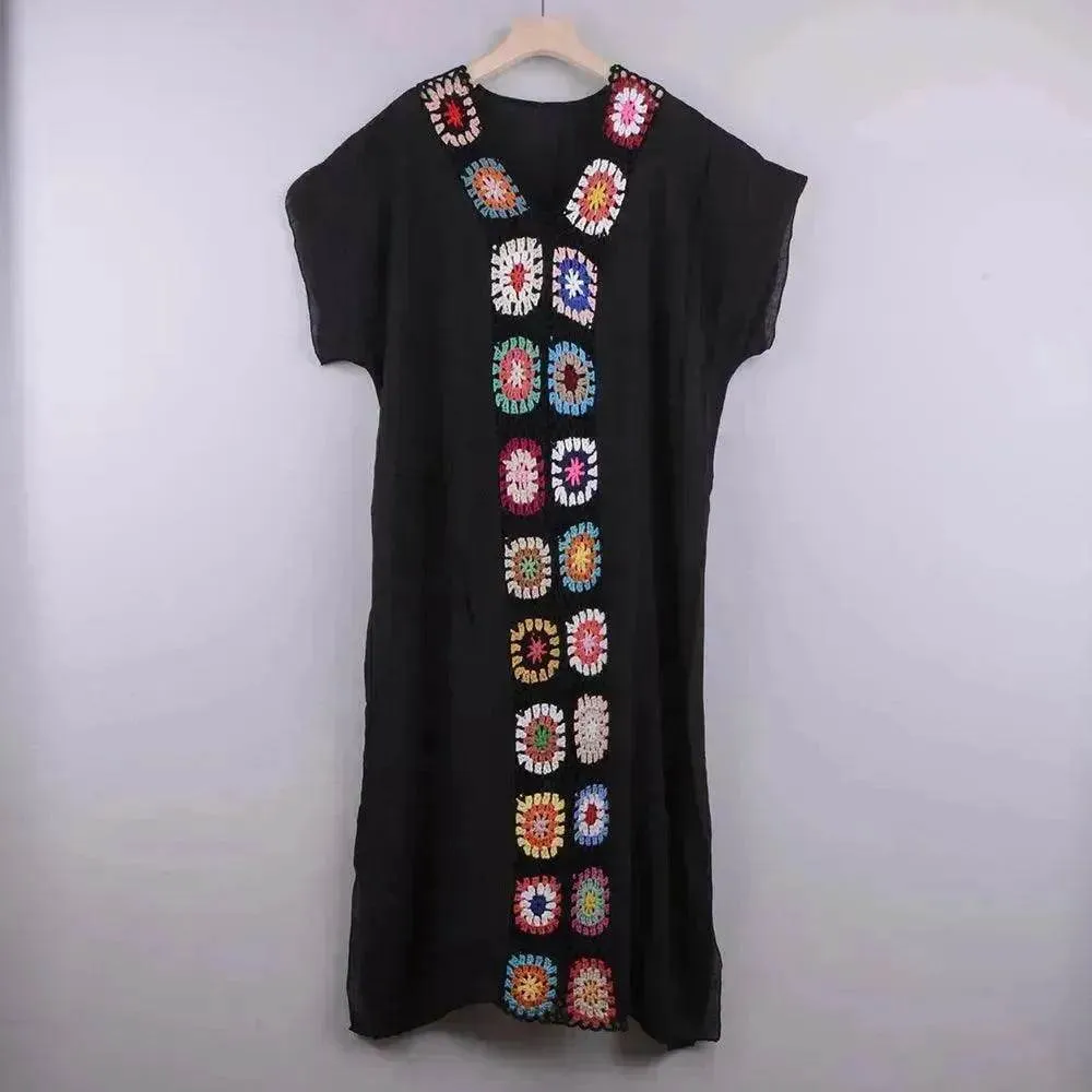 Square Neck 2025 Summer Beach Hand Crochet Stitching Dress