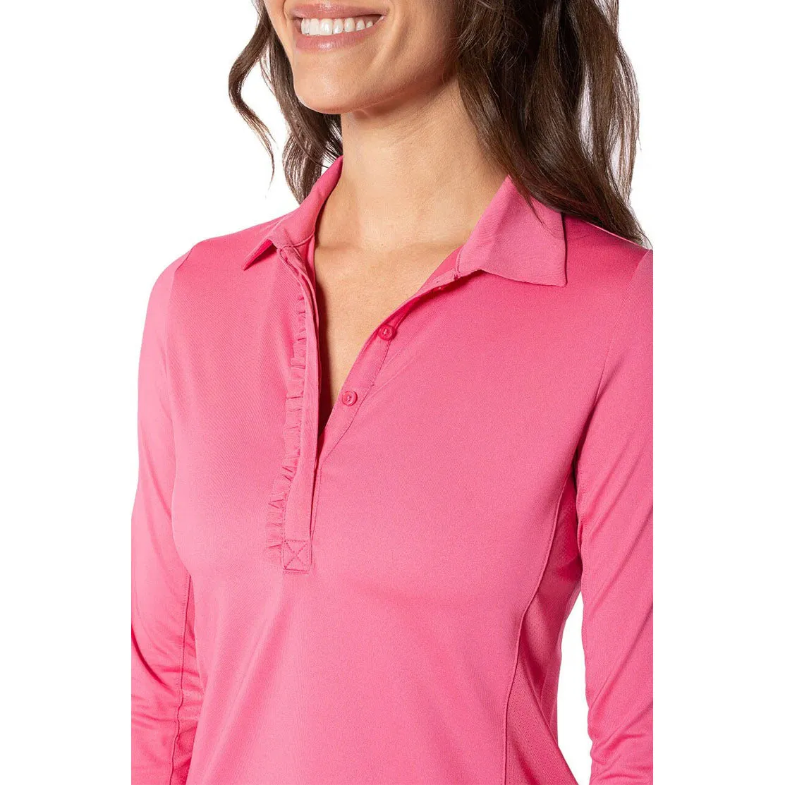 Golftini Women's Long Sleeve Ruffle Golf Shirt - Hot Pink Training Fit