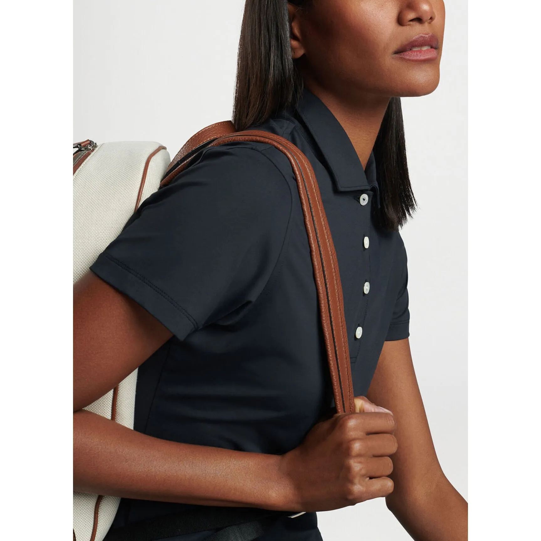 Peter Millar Women's Performance Stretch Jersey Golf Shirt - Black Comfort Fit Wool Fit