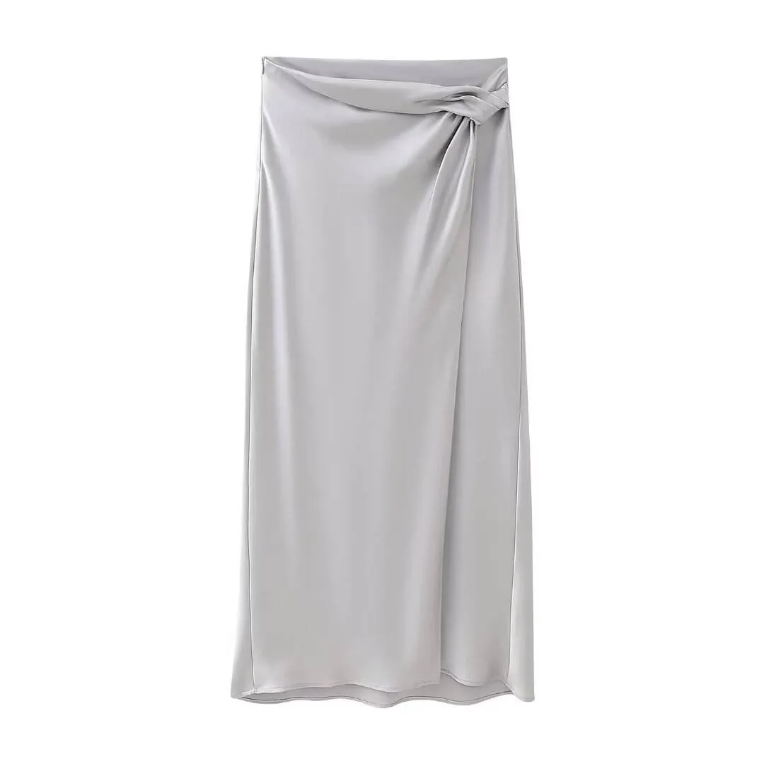 Lightweight and Breezy Women's Silk Satin Top Bow Tie Midi Dress