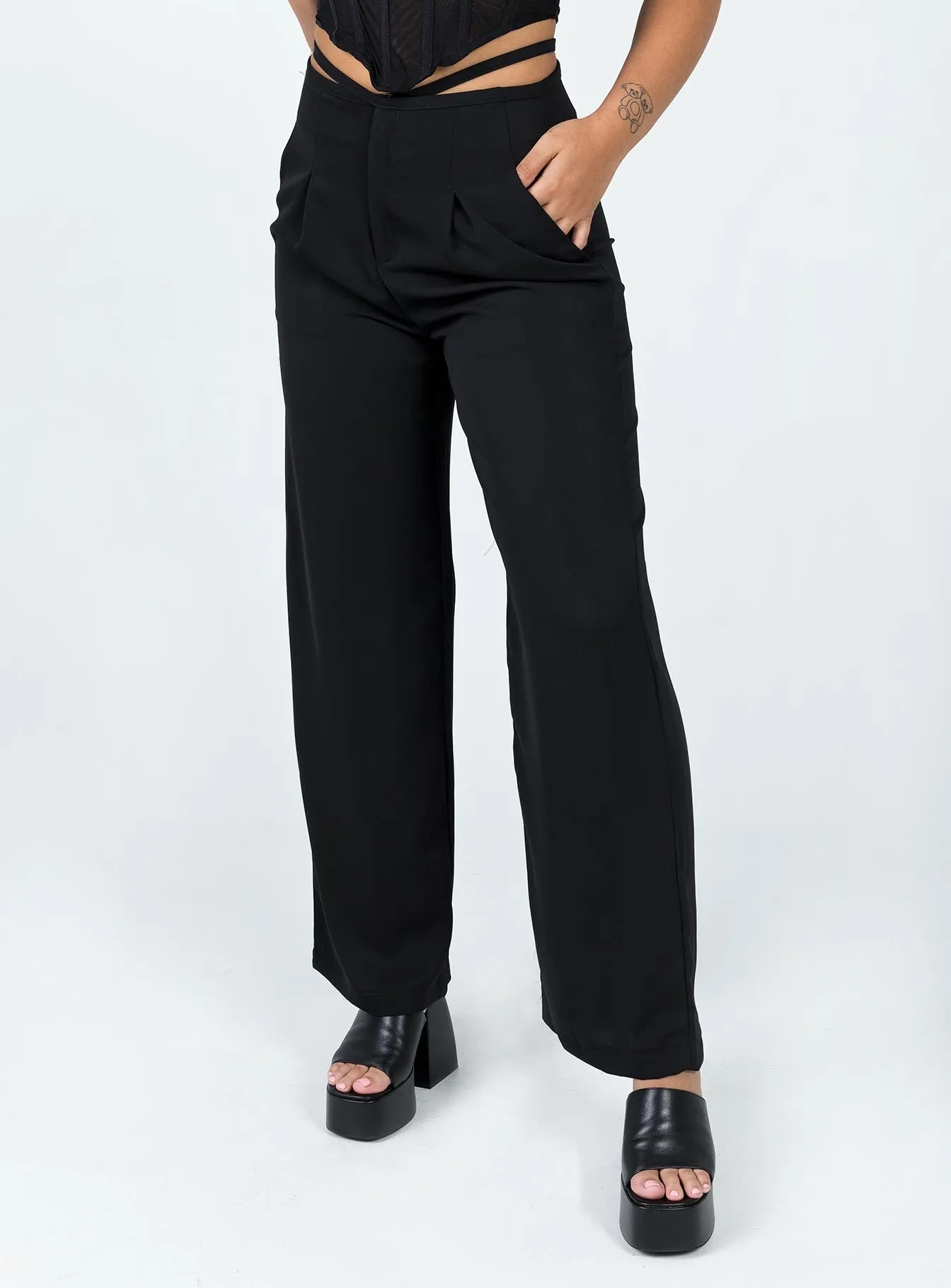 Trendy Comfort Relaxed Waist Cudal Pants Black