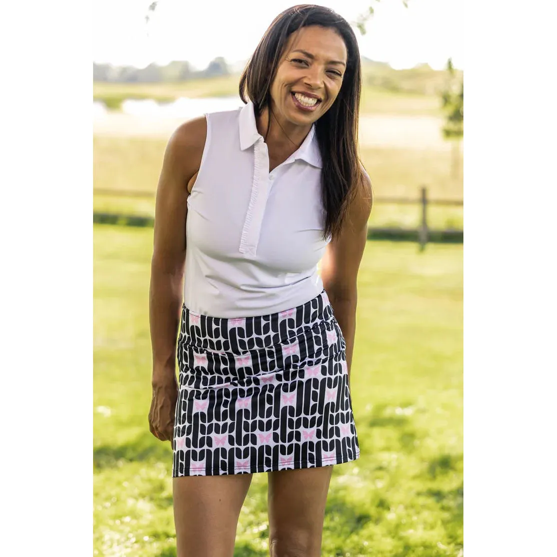 Golftini Women's Sisterhood 17.5" Golf Skort - Black Print Polished Cut Breezy Style