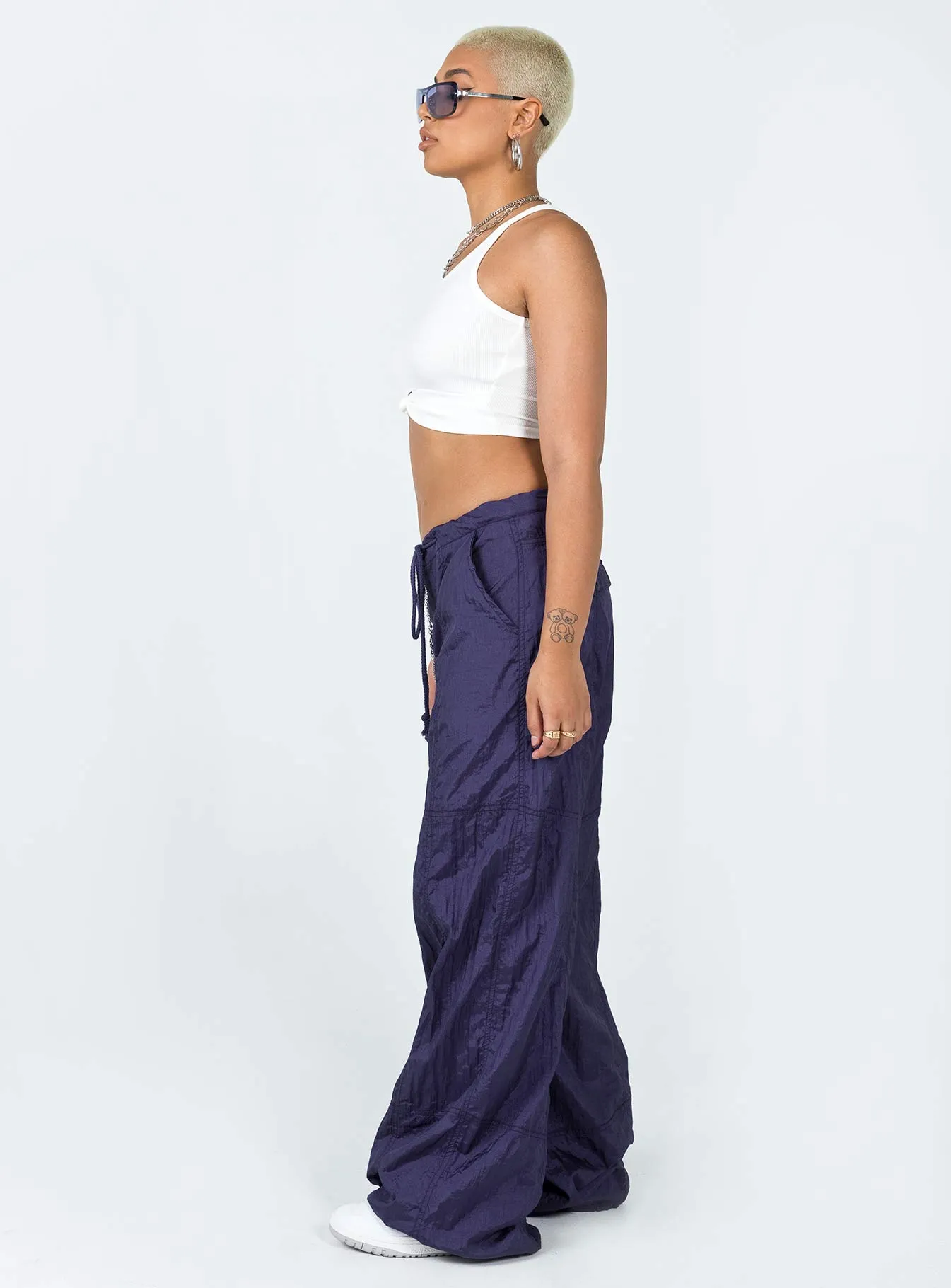 Ultra Soft Layered Look Motel Chute Trousers Navy