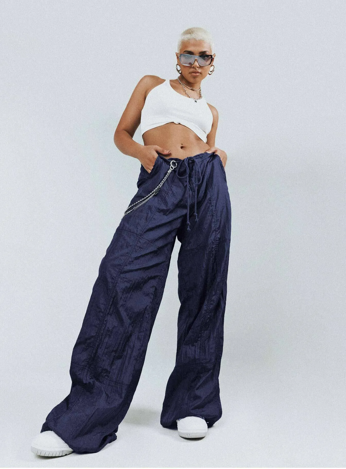 Double Stitched Breathable Weave Fabric Motel Chute Trousers Navy