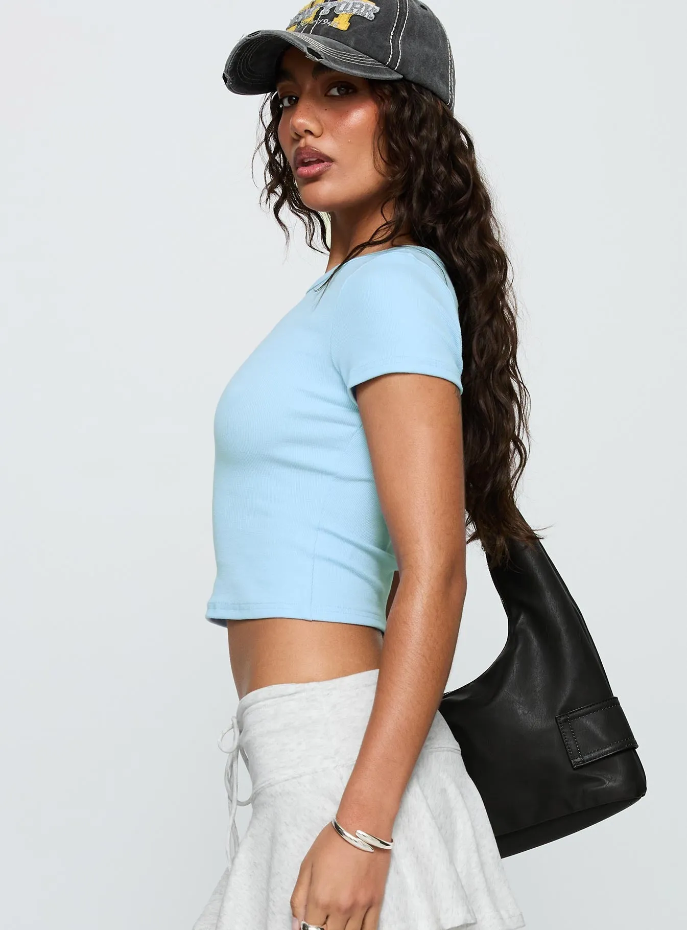 Baseline Scoop Rib Tee Light Blue Breathable Material Elegant and Relaxed