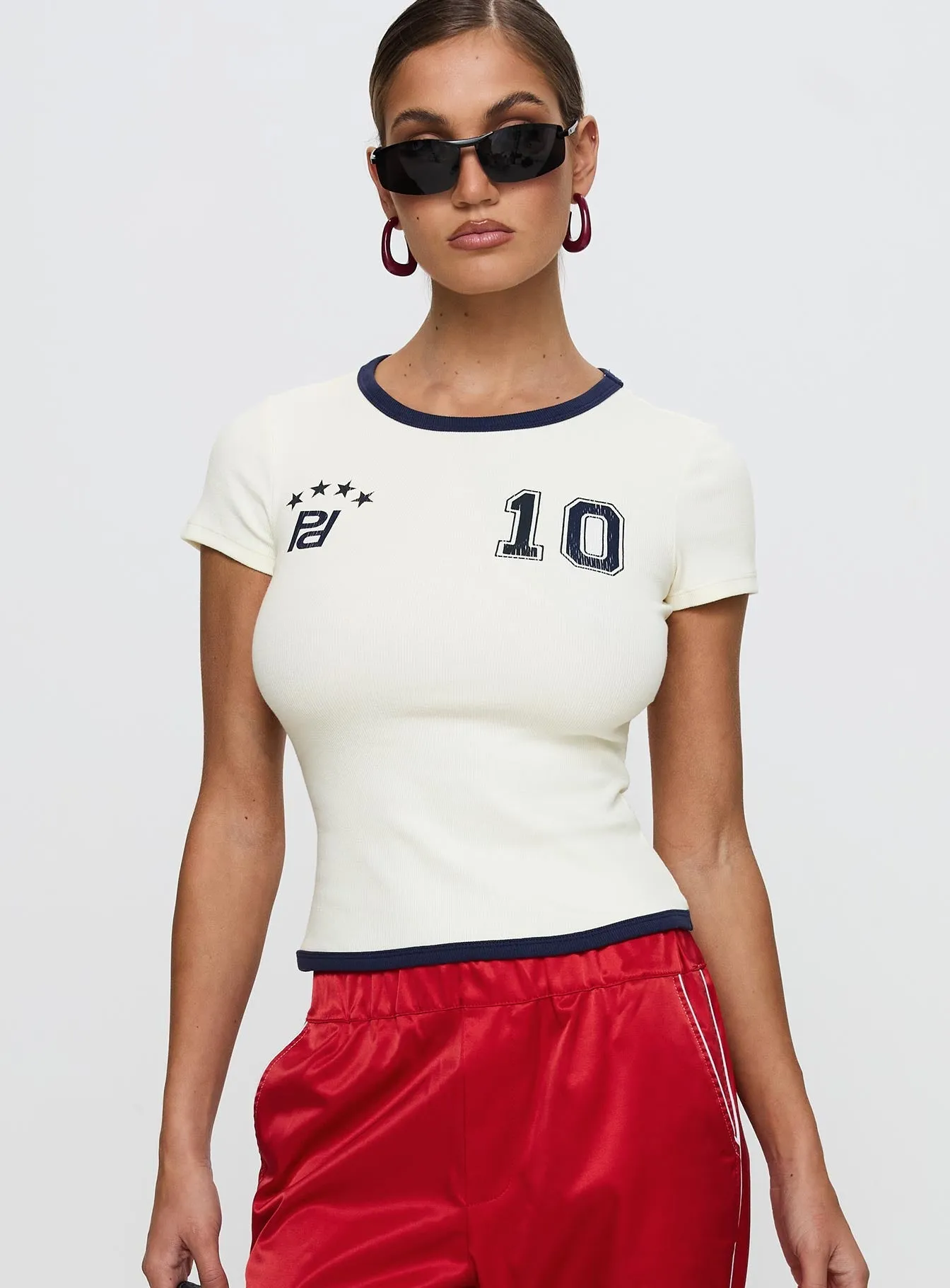 baby shower Fashion-Forward Fit Track Record Graphic Top Cream