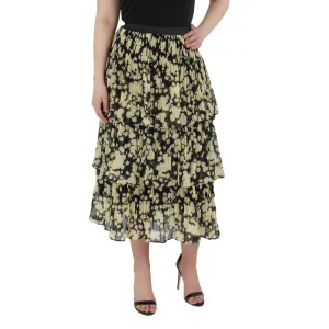 Women's Ruffle Midi Skirt,Yellow/Black Travel Ready