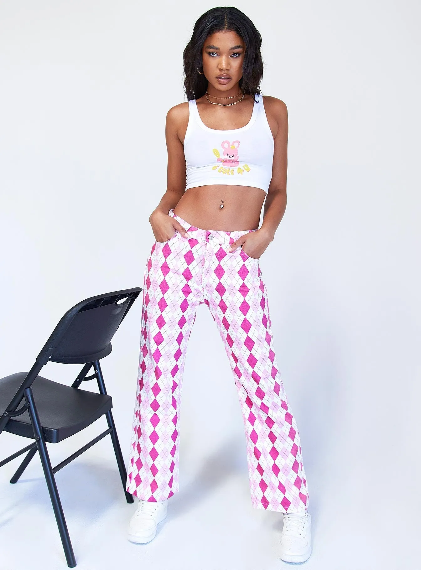 Casual Design Zoey Argyle Straight Leg Pant Pink