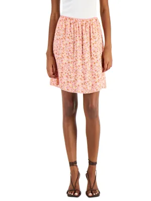 Women's Picot-Trim Floral Printed Skirt,Pink Wrap style Day Ready