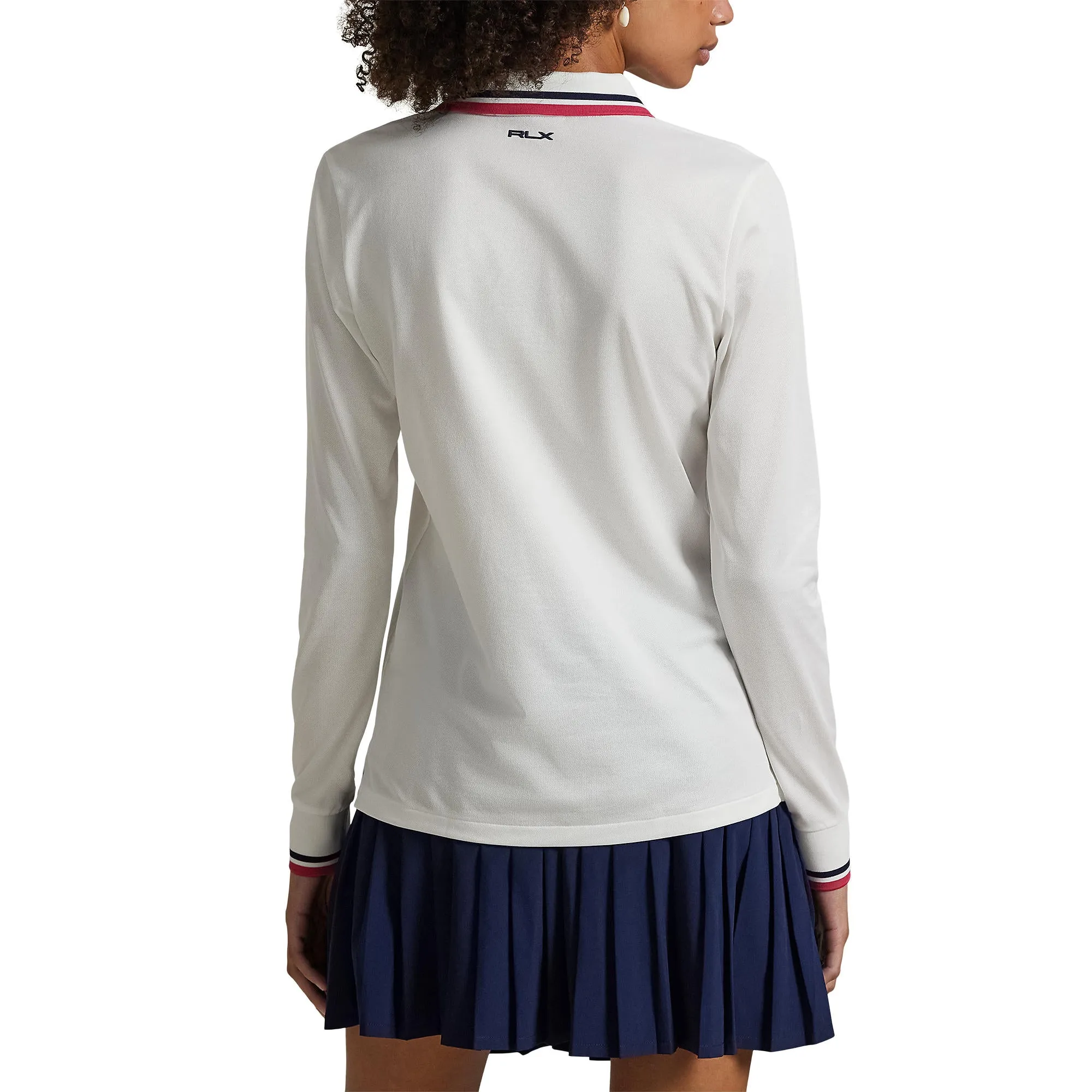Basic Wardrobe Mom Soft RLX Ralph Lauren Women's Tour Pique Long Sleeve Polo Shirt - Ceramic White/Currant
