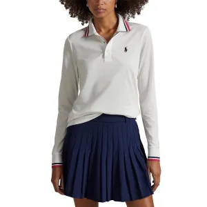 Moon Beam RLX Ralph Lauren Women's Tour Pique Long Sleeve Polo Shirt - Ceramic White/Currant