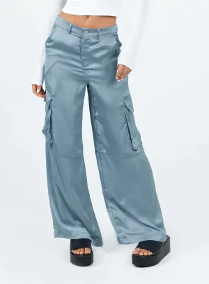 Zora Satin Cargo Pant Blue Soft Material
