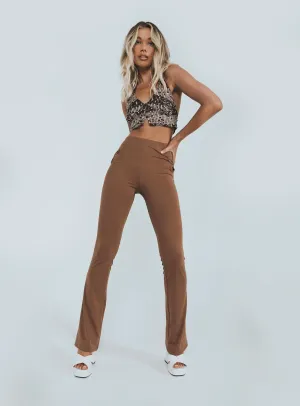 Laken Pants Brown Breathable Weave Fabric Comfortable Leg
