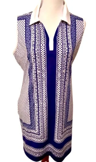 Party Safe Izod Royal Blue & White Paisley Print Dress Size L
