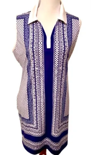 Party Safe Izod Royal Blue & White Paisley Print Dress Size L