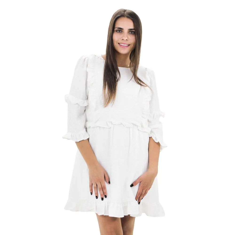 Women's Flare Mini Dress,White Long Sleeve Urban Ready