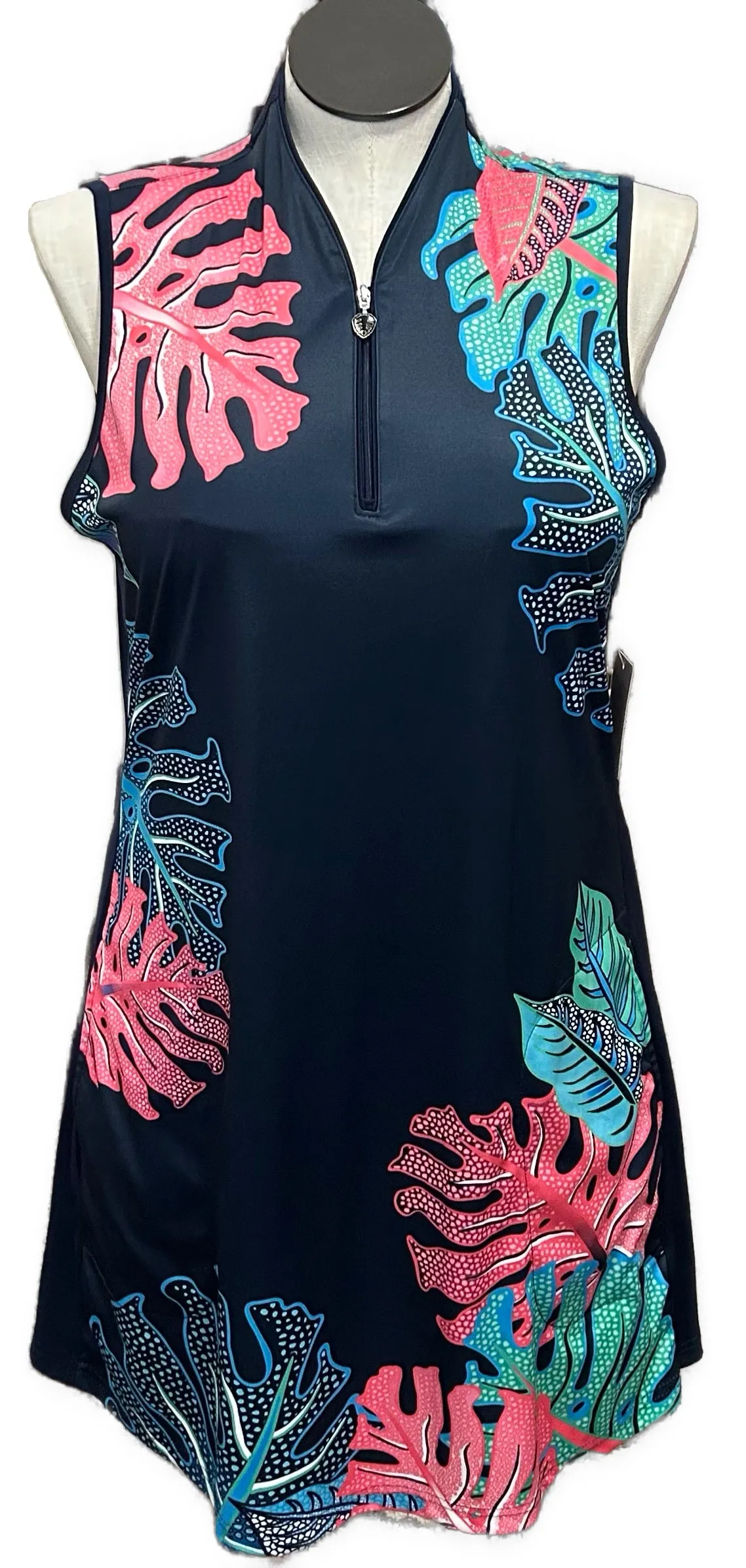 Chill Mode Greg Norman Navy Tropical Print Sleeveless Golf Dress Size XL
