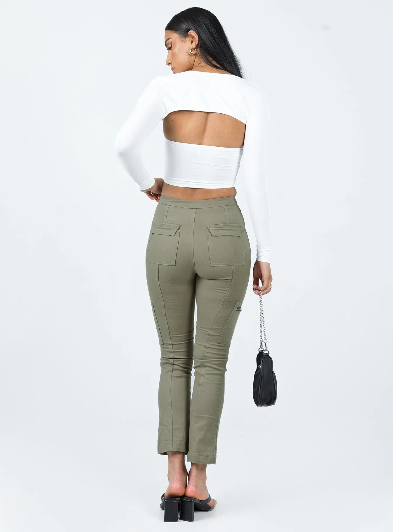 In Line Straight Leg Cargo Pants Green WrinkleFreeFinish Low Bulk Material