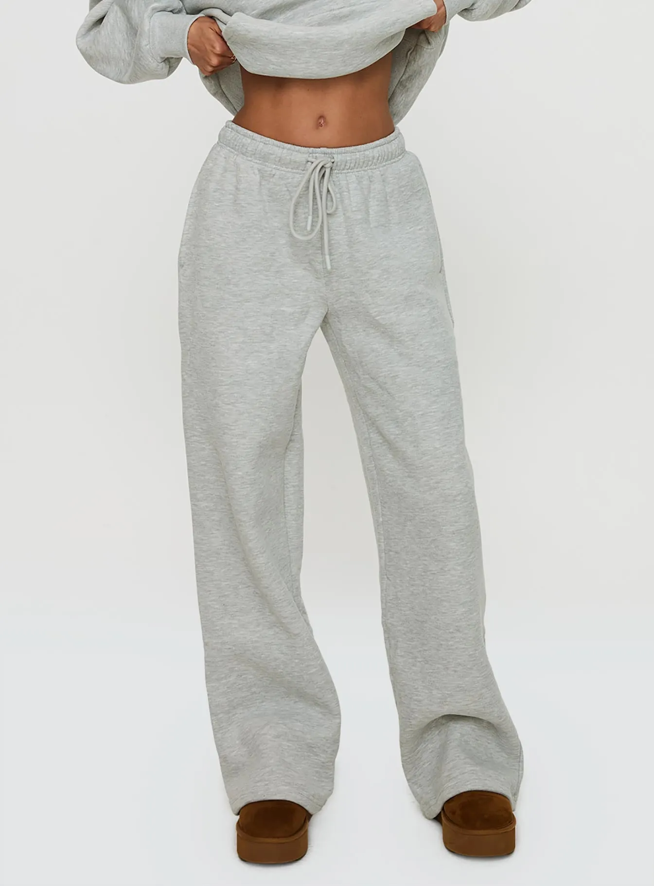 Versatile Comfort Wear Eco Friendly Dye Process Princess Polly Wide Leg Track Pant Bubble Text Grey Marle / Green