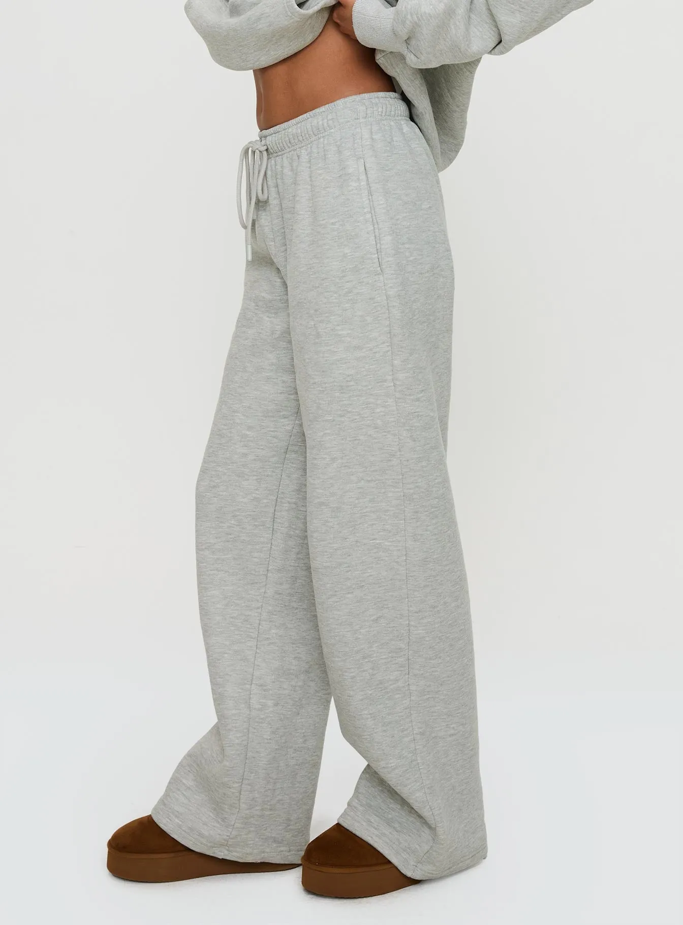 Flexible Layer AdjustableWaistband Princess Polly Wide Leg Track Pant Bubble Text Grey Marle / Green