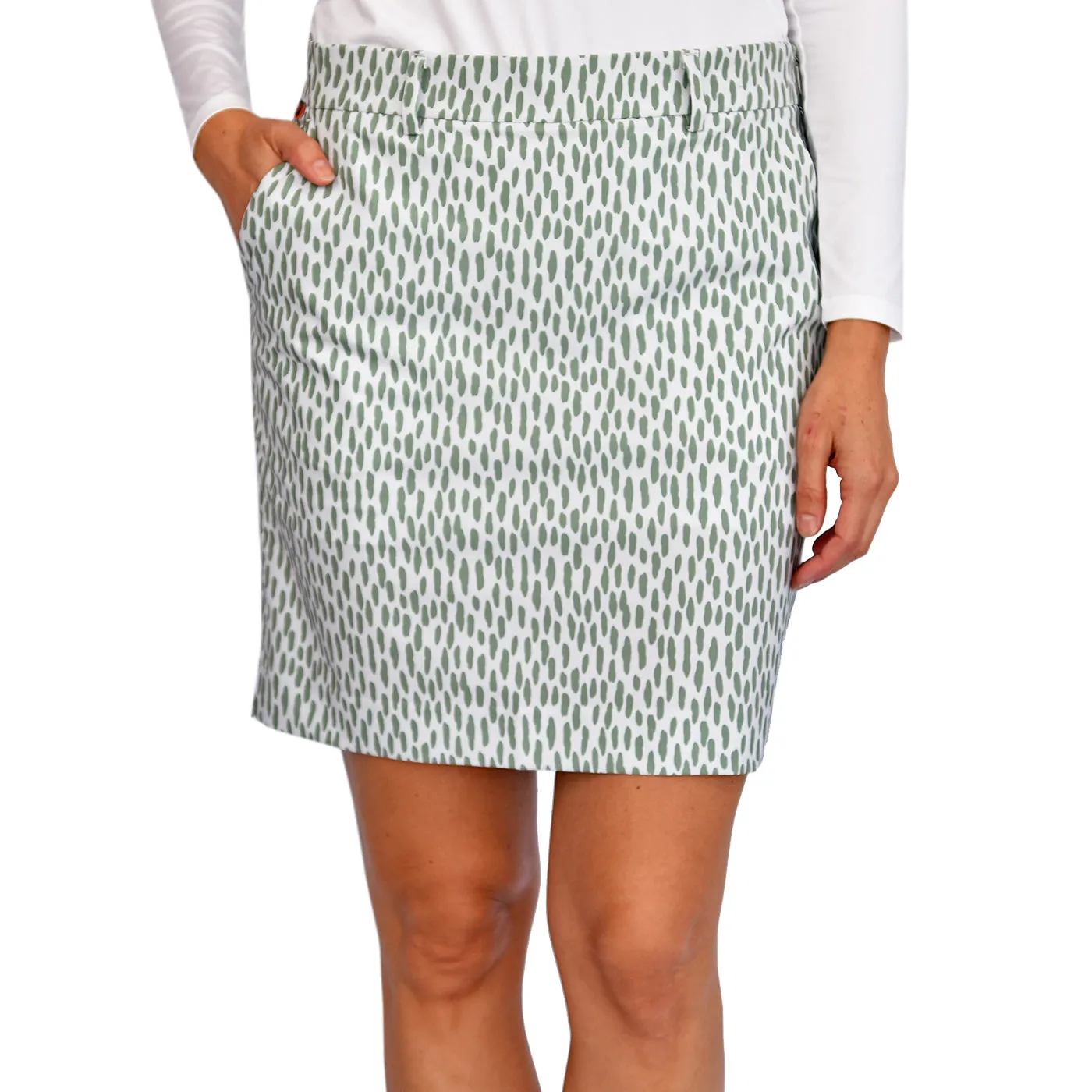 KJUS Women's Ice Skort Print 16.5" - Silver Fog/Sage Green Daily Favorite Budget Friendly