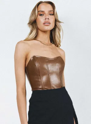 deep plunge bodysuit Jessica PU Bodysuit Brown
