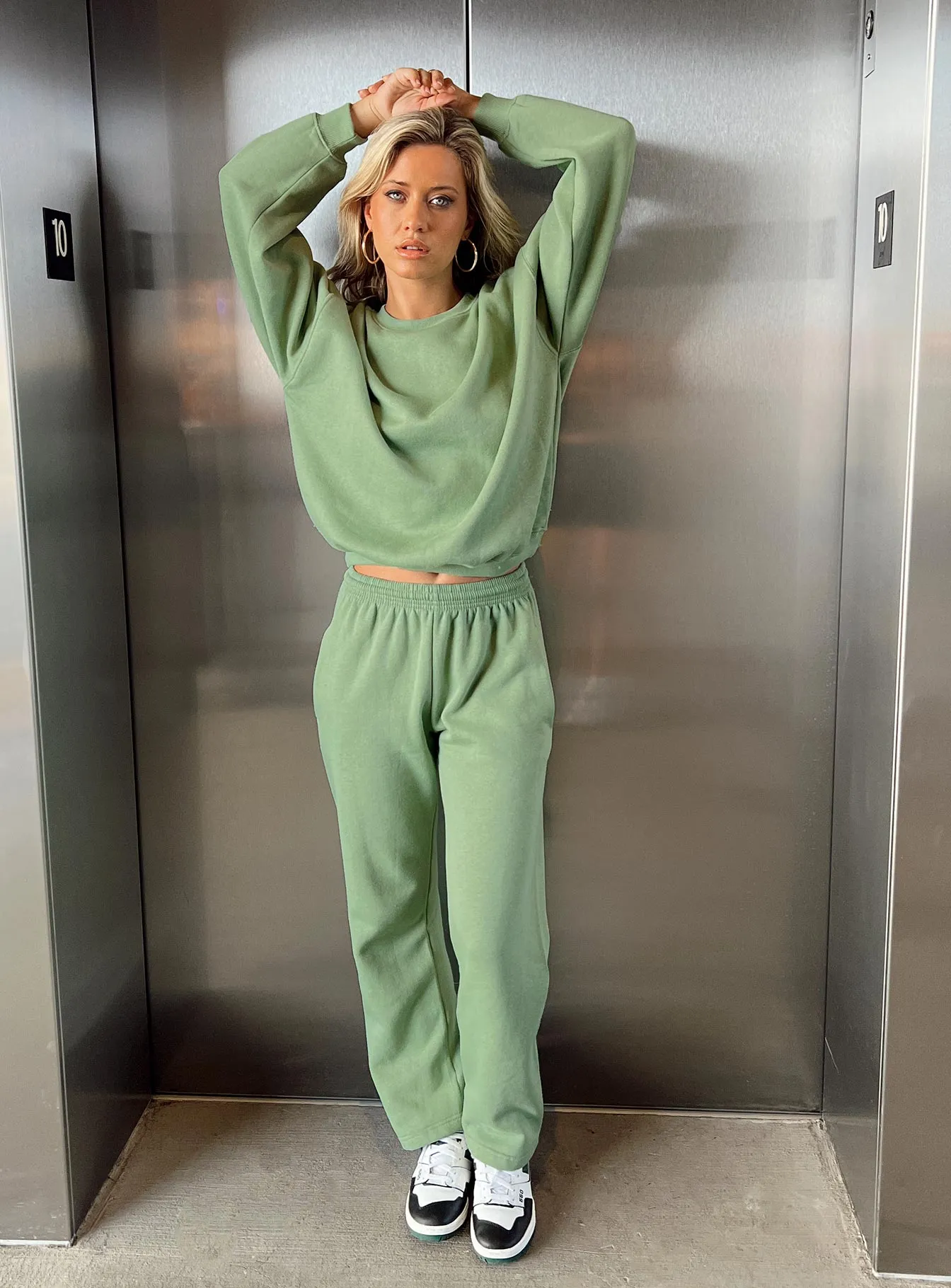 Stain Resistant Weave Arya Straight Leg Track Pants Green