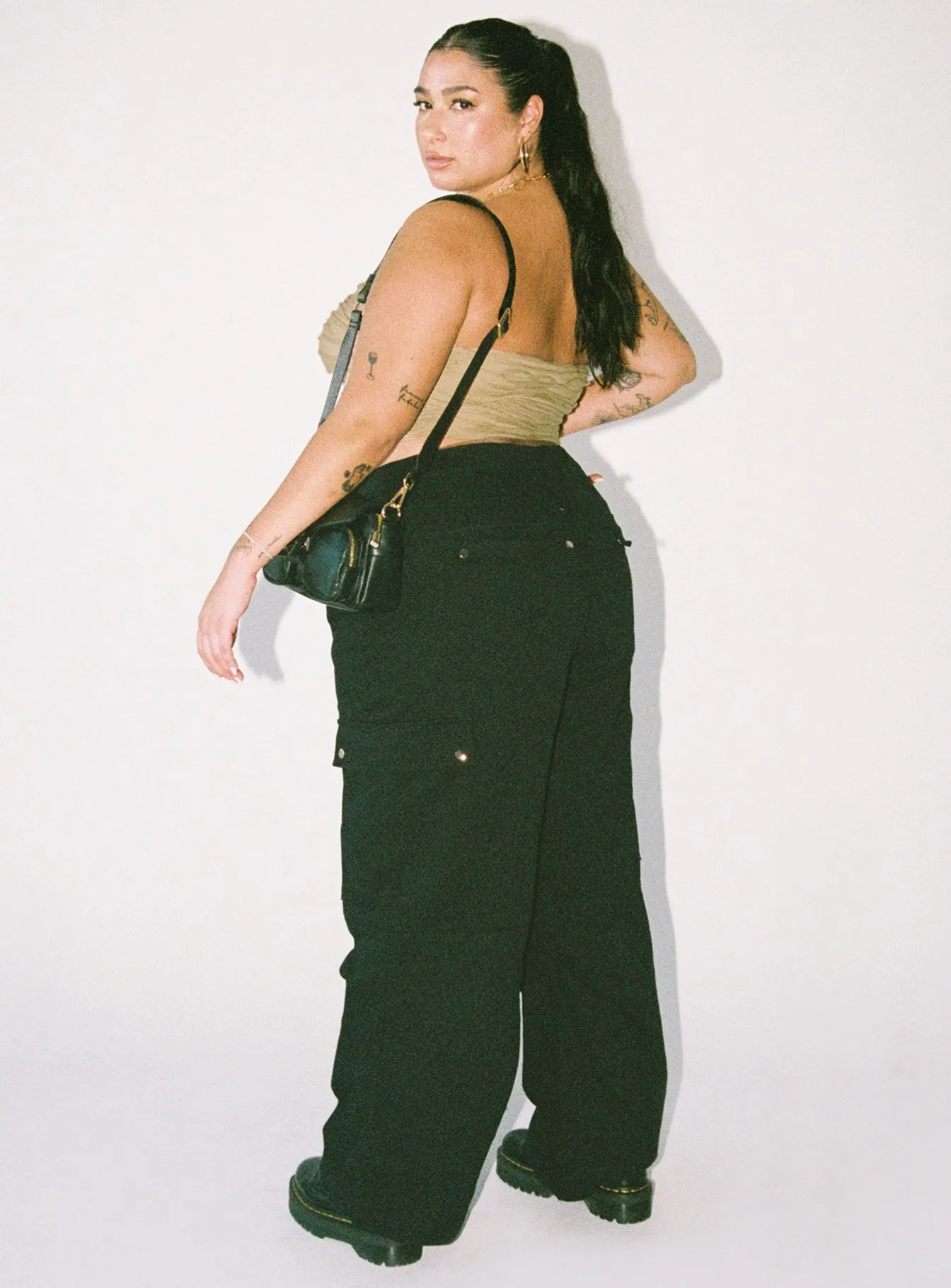 Smart Casual Fallout Mid Rise Cargo Pants Black Curve