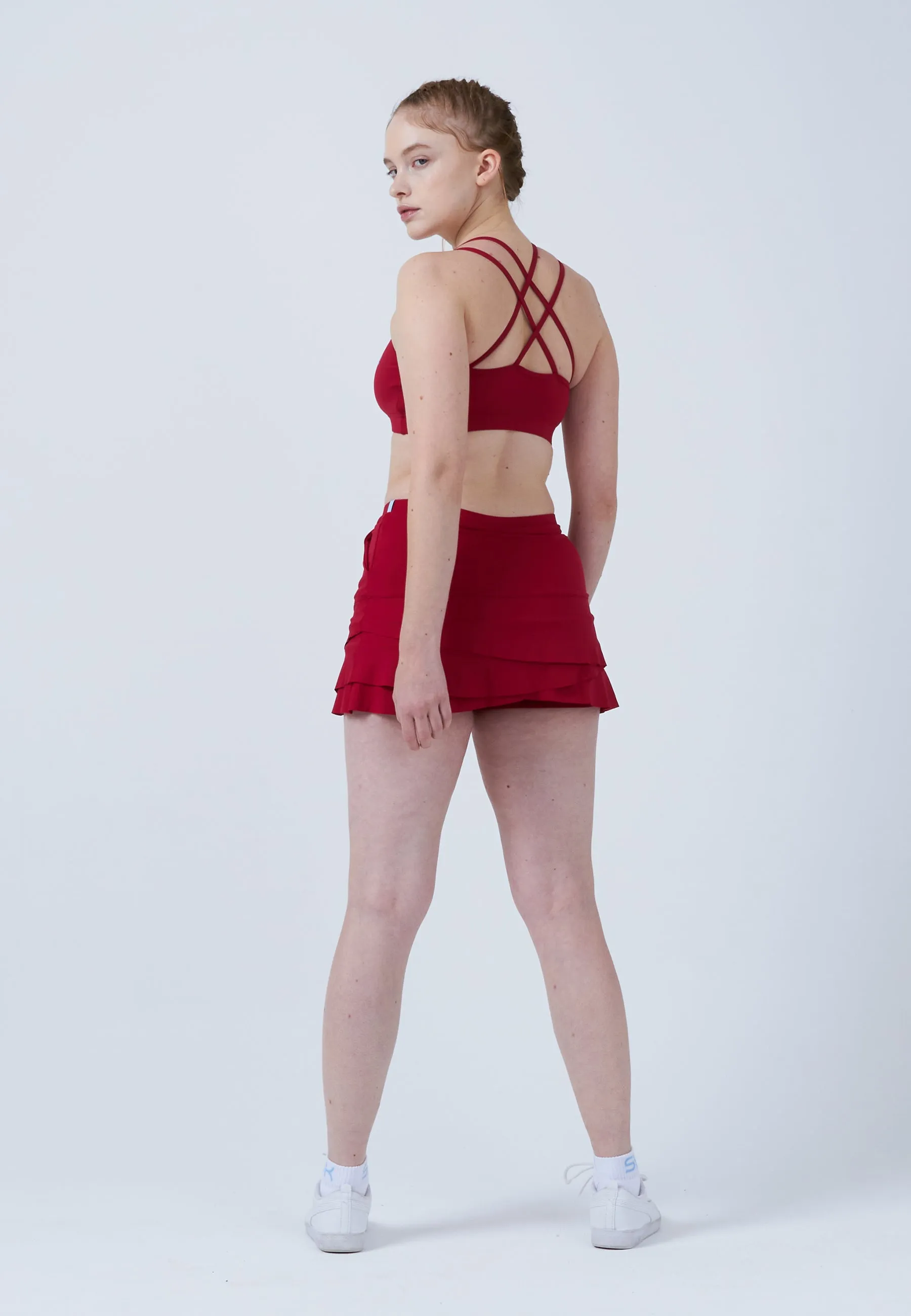 Influencer Style Tulip Tennis Skort with pockets, bordeaux red
