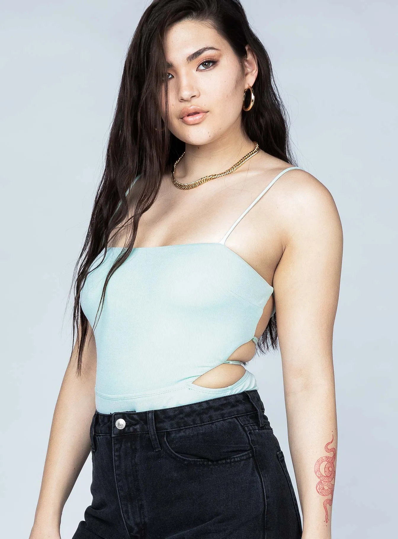 edgy bodysuit metallic bodysuit Mena Bodysuit Green