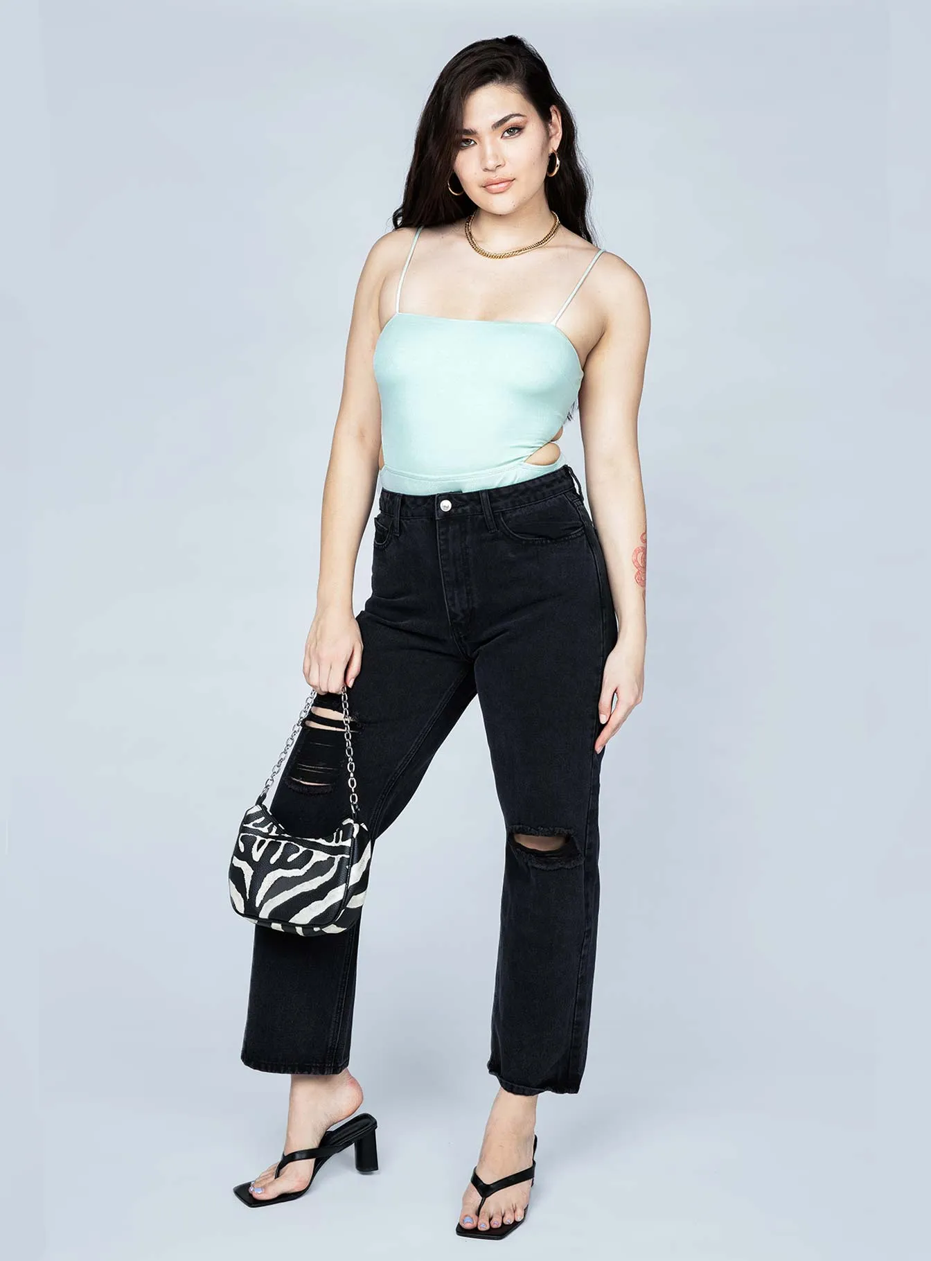 Mena Bodysuit Green asymmetrical bodysuit jumpsuit bodysuit