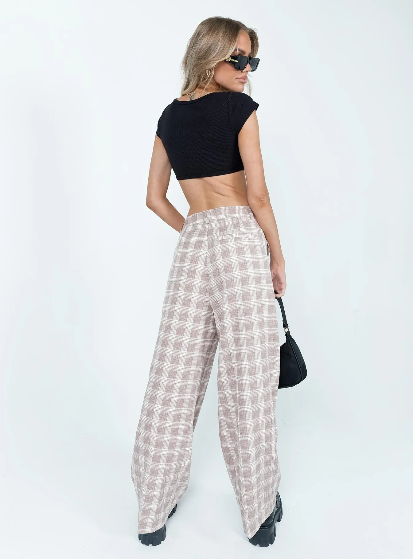 Mulholland Pants Beige Plaid No Irritation Seams Solid shade