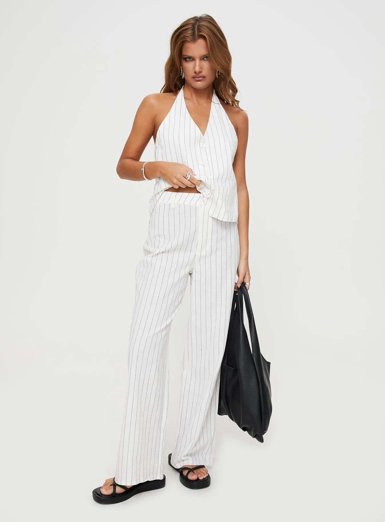 Practical Style Frayed hem Marjorie Linen Set White