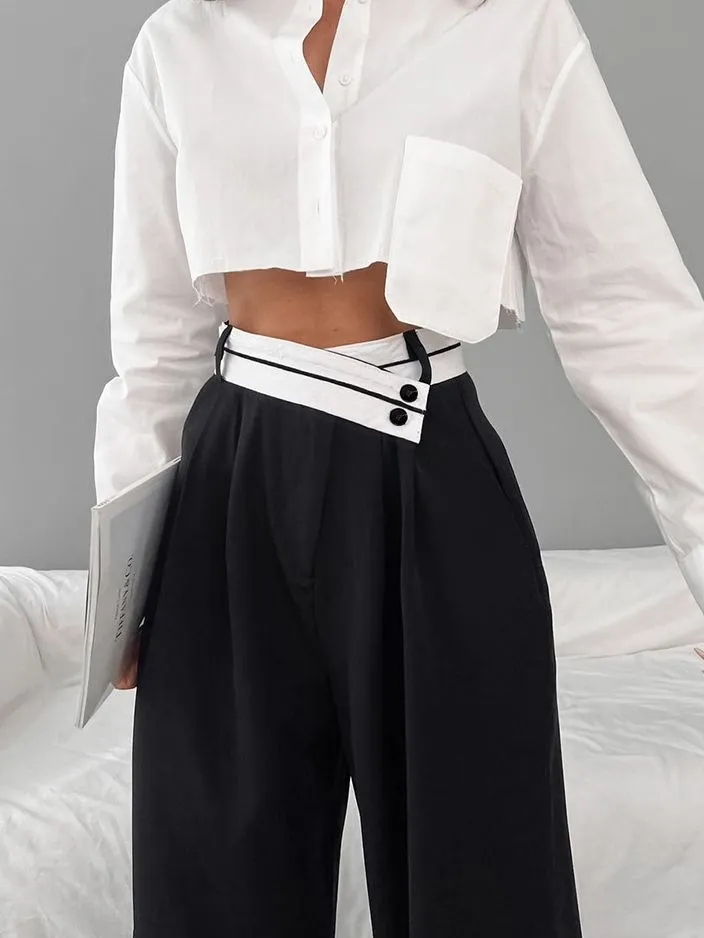 Wave Core Commuter Color Suit Pants Women's Casual Drape Mop Pants Wide Leg Pants