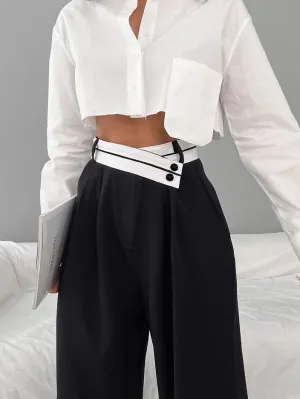 Wave Core Commuter Color Suit Pants Women's Casual Drape Mop Pants Wide Leg Pants