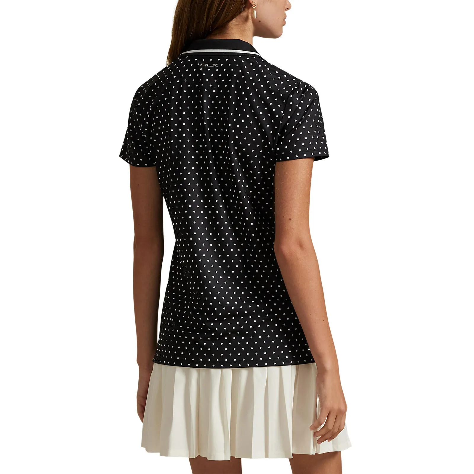 RLX Ralph Lauren Women's Printed Lightweight Airflow Golf Shirt - Polo Black Polka Dot Trend Vibe Winter Fit