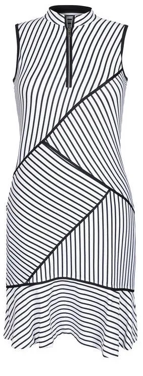 Timeless Touch Invisible-Zip New Tail Activewear White & Black Striped Golf Dress Size S. MSp$93