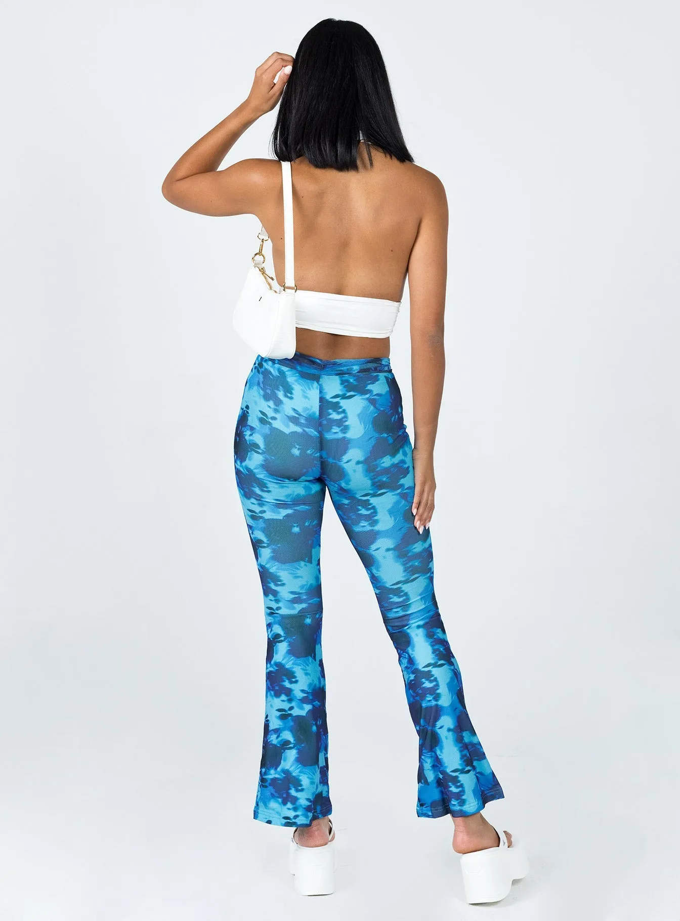 Allen Floral Flare Pants Blue WrinkleFreeFinish